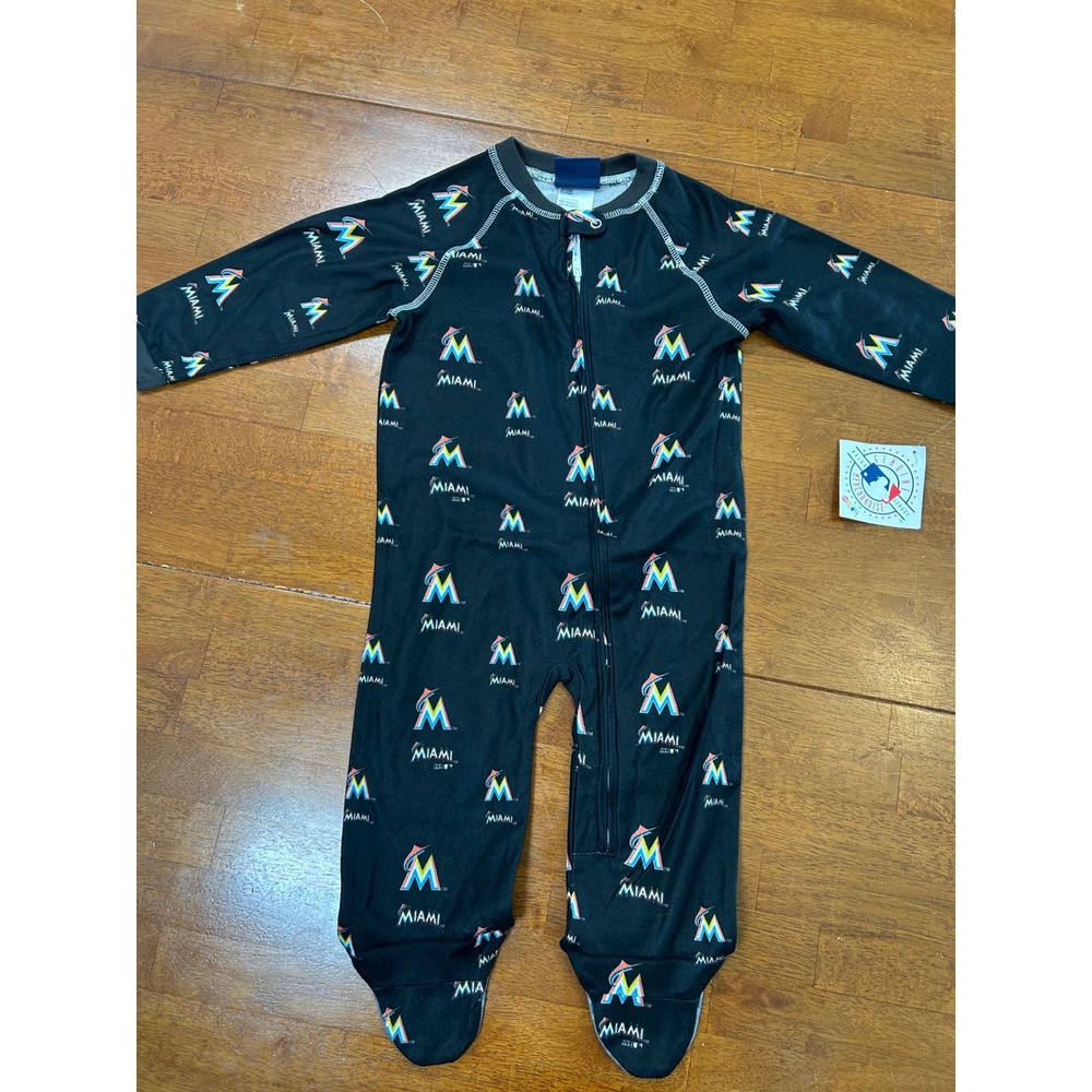 New Genuine Stuff Miami Marlins Pajamas Toddler 24M Black MLB Footed Sleeper